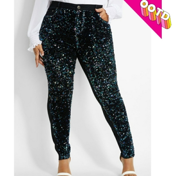 Ashley Stewart Denim - Ashley Stewart Black Sequined Front Skinny Jeans